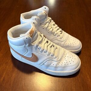 Nike Court Vision Mid White Tan Gold Sneakers Women's Size 9.5 CD5436-104
